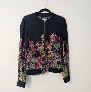 Merona Navy Floral Bomber Jacket with Multicolor Blooms